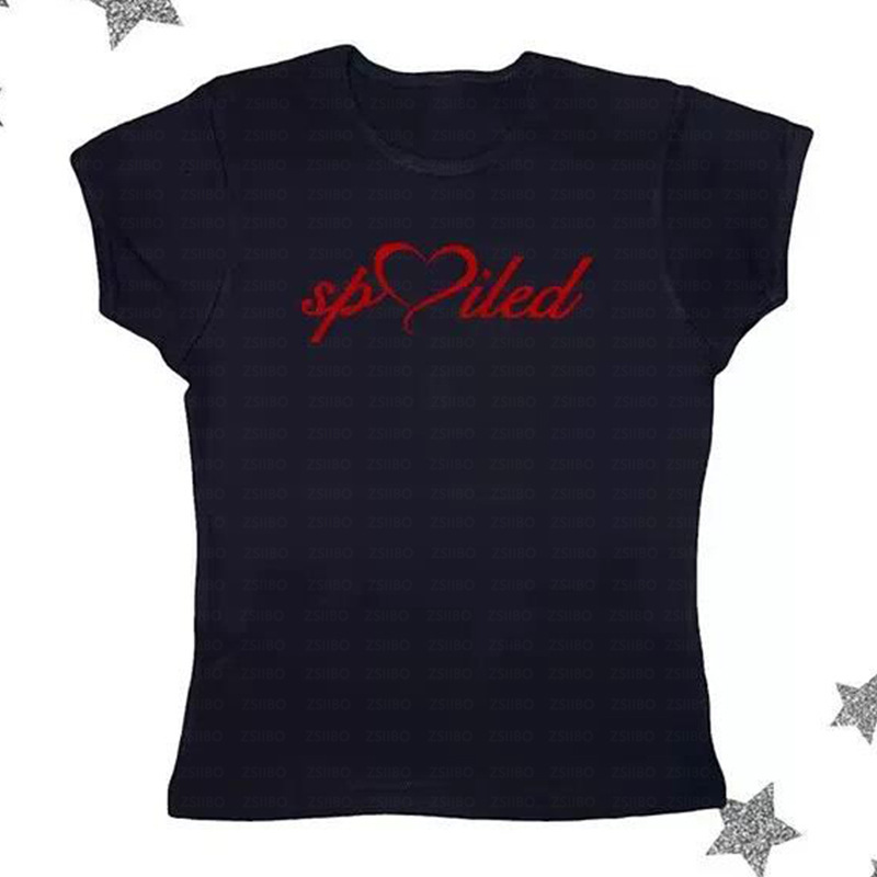 2000s Distinctive Street Letter Printing Youth Vitality Cute Girl Style Top Retro Simple Fashion Women's T-shirt