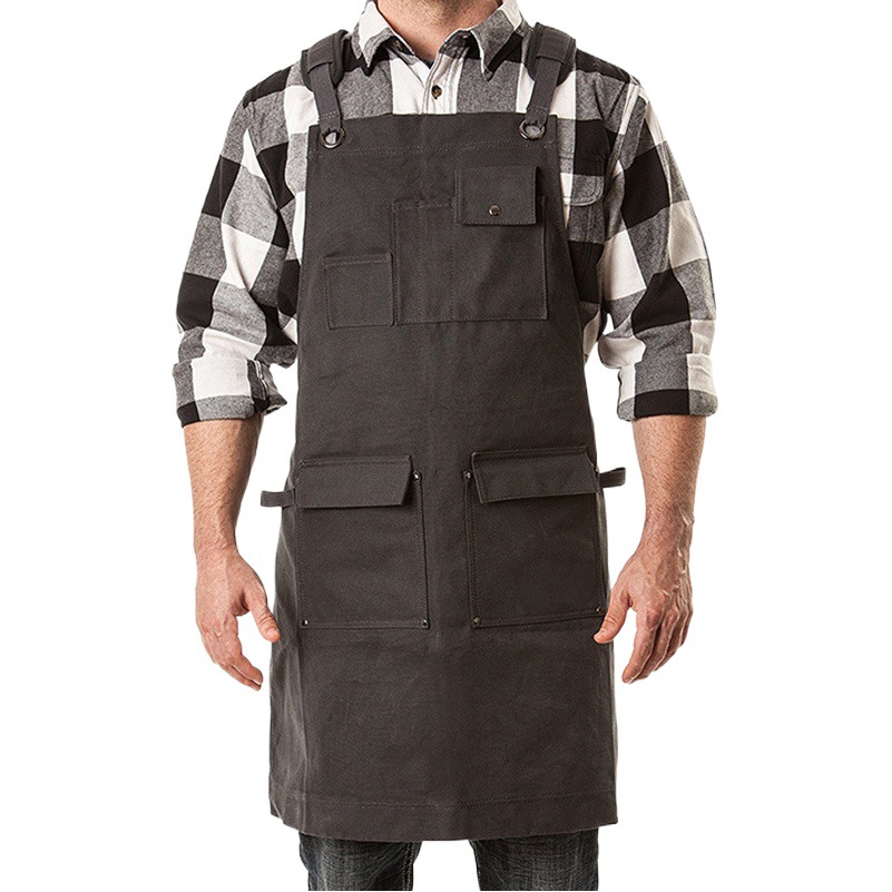 Amazon multi-Bolsillo de lona gruesa delantal ajustable correa de LA PU ropa de trabajo de carpintería de electricista delantal fábrica al por mayor