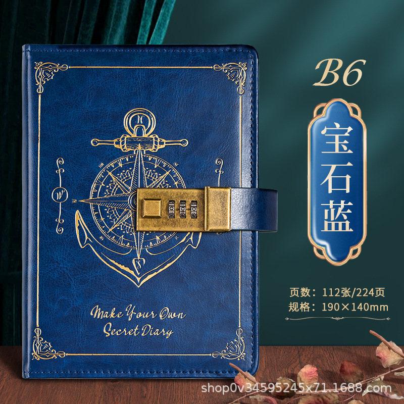 Cuaderno al por mayor A5 retro contraseña libro con cerradura Diario Negocio creativo trabajo manual mano impreso logo