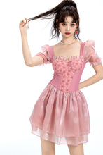 浪淘金2023粉色蕾丝钢托聚拢显瘦保守高腰遮肚裙式连体泳衣女温泉