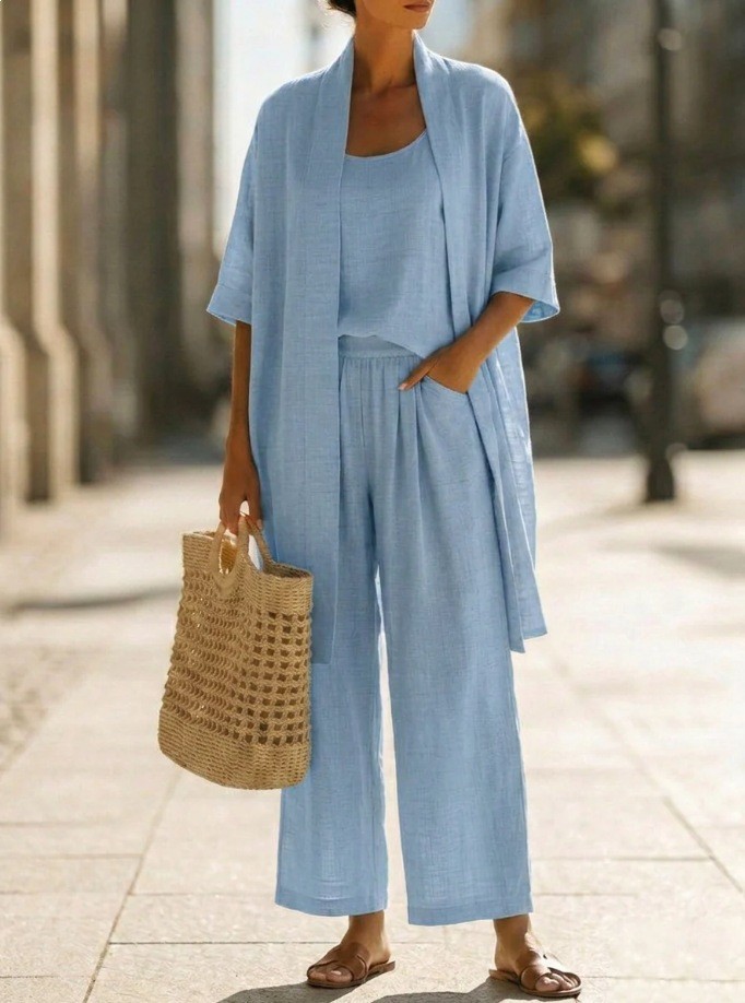 Women's Clothing Women's Solid Color Casual Suit Three Piece Set Loose Straight Style Summer For Formal & Casual For Women_ecoleips.com