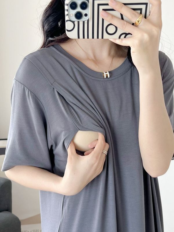 モーデール授乳ワンピース胸パッド付き夏の外着パジャマ|undefined