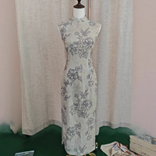 9190#设计文艺印花开叉连衣长裙新中式旗袍夏