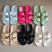 外贸原单圆头休闲女鞋平底皮带扣室内外女拖鞋