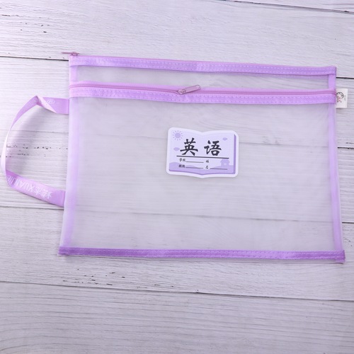 Morandi Color School Subject Classification File Bag A4 Mesh Double Zippered Homework Bag for Elementary Students Textbook Bag