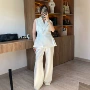 v领新款无袖高腰套装