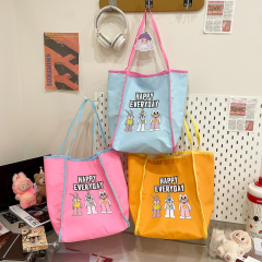 学生モデル 2025 刺繍トートバッグ大容量通勤インスタイル漫画ショルダーショッピングバッグ西洋スタイルハンドバッグ