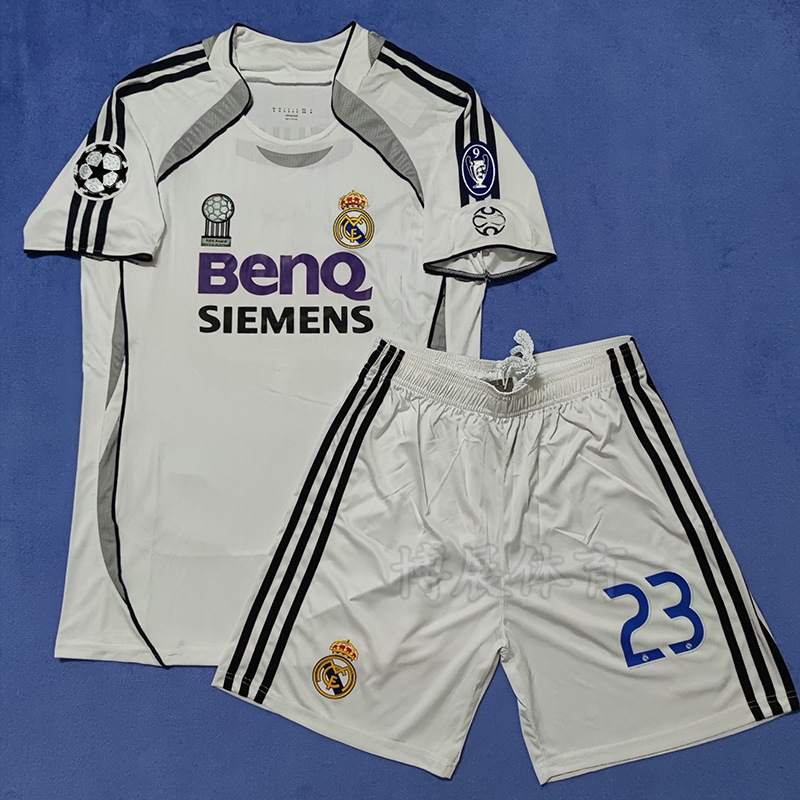 Champions League Edition 06-07 Real Madrid Home Short Sleeve Football Suit No.23 Beckham No.9 Ronaldo Retro Jersey