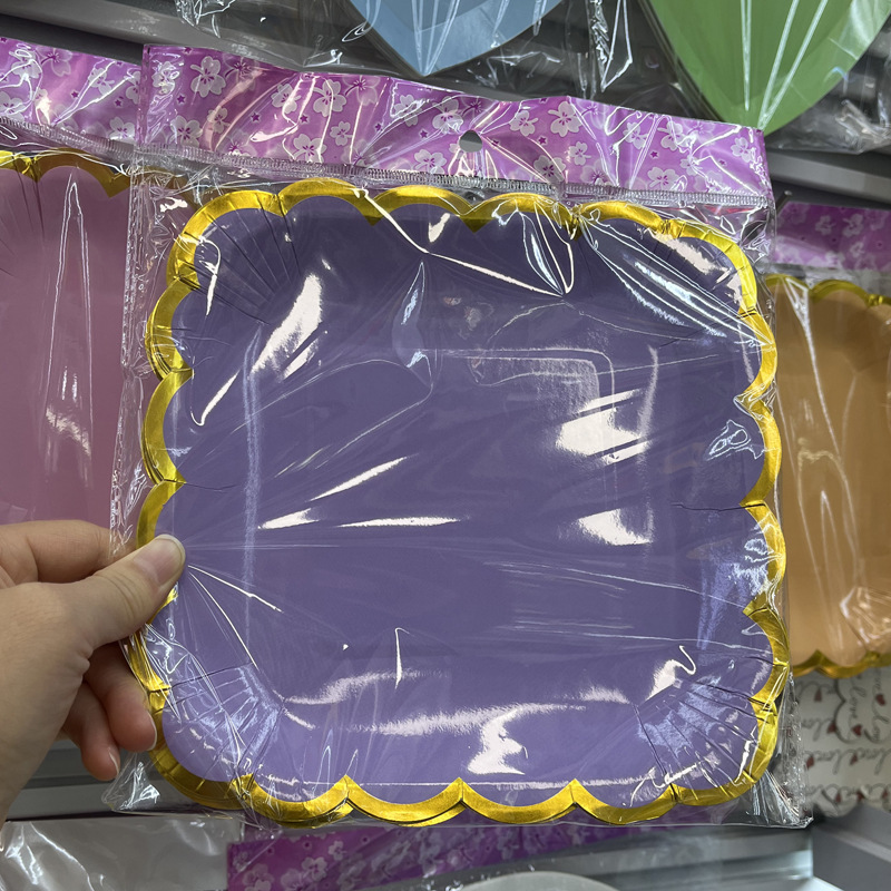 Transfronterizo estampado ondas desechable bandeja cuadrada macarón bandeja de papel bandeja de fiesta de cumpleaños para niños platos de pastel bandeja de frutas