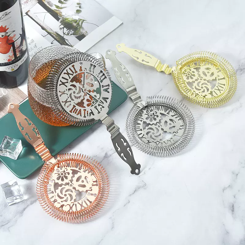 304不锈钢钟表轮滤冰器 调酒隔冰器 鸡尾酒滤酒器 酒吧冰块过滤器