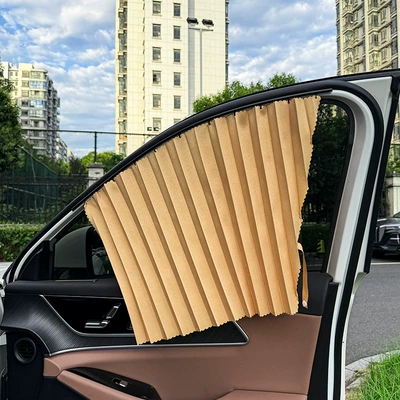 Embedded track sunshade for cars, pleated car curtains for summer interior sun protection and privacy in the rear seats (Car curtains) - golden-ordinary-four-piece-set