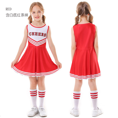 Girls kids school performance Cheerleaders uniforms for kids CHEERS sleeveless football baby cheerleaders dress for girls