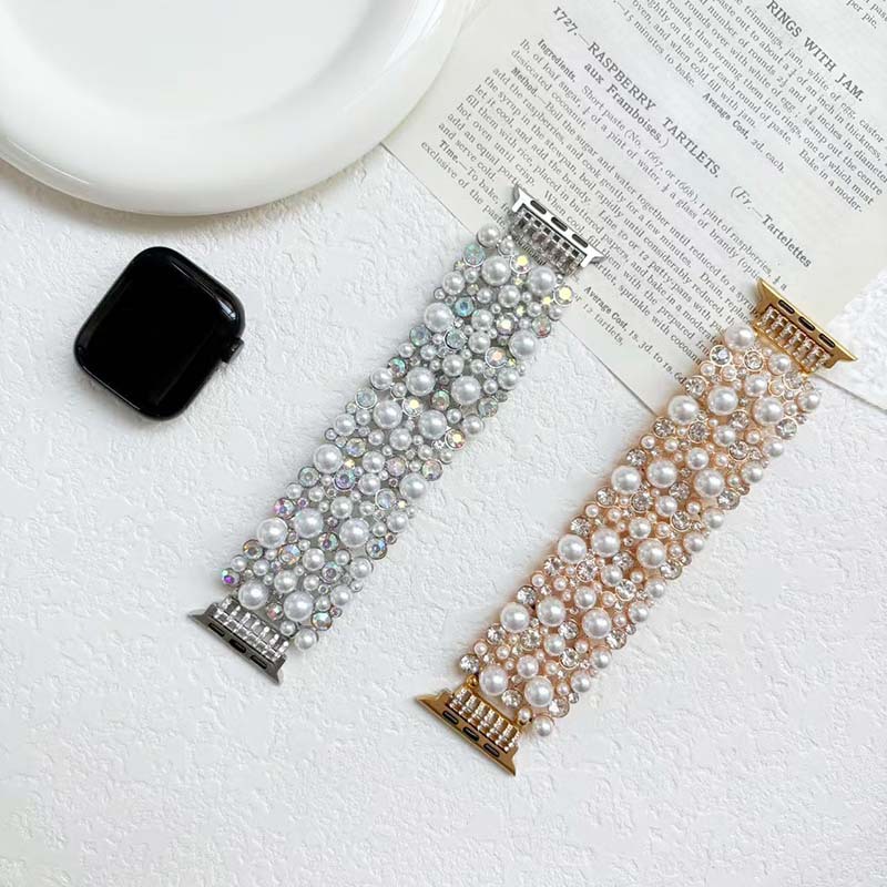 Suitable for Apple Watch Strap Iwatchs10 Xiaomi 10 Bracelet Strap Cross-Border Square Pearl Brand Shining Star Wristband