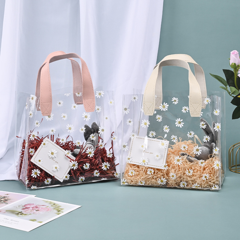 PVC手提袋结婚礼品袋节日ins风小清新透明袋子小雏菊伴手礼袋