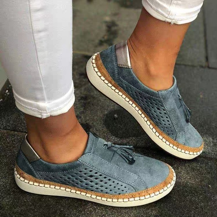 Independent Site Amazon Large Size Lace-Up Slip-On Two-Color Striped Bottom Stitching Tassel Low-Top Women's Shoes