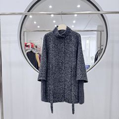 25年韩版秋冬新款双面羊绒大衣中长款针织袖立领慵懒风毛呢外套女
