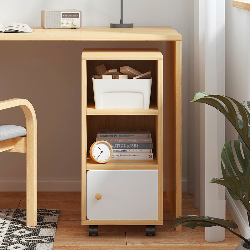 電腦桌旁小書架桌下帶輪收納架可移動置物架臥室儲物柜子家用書架