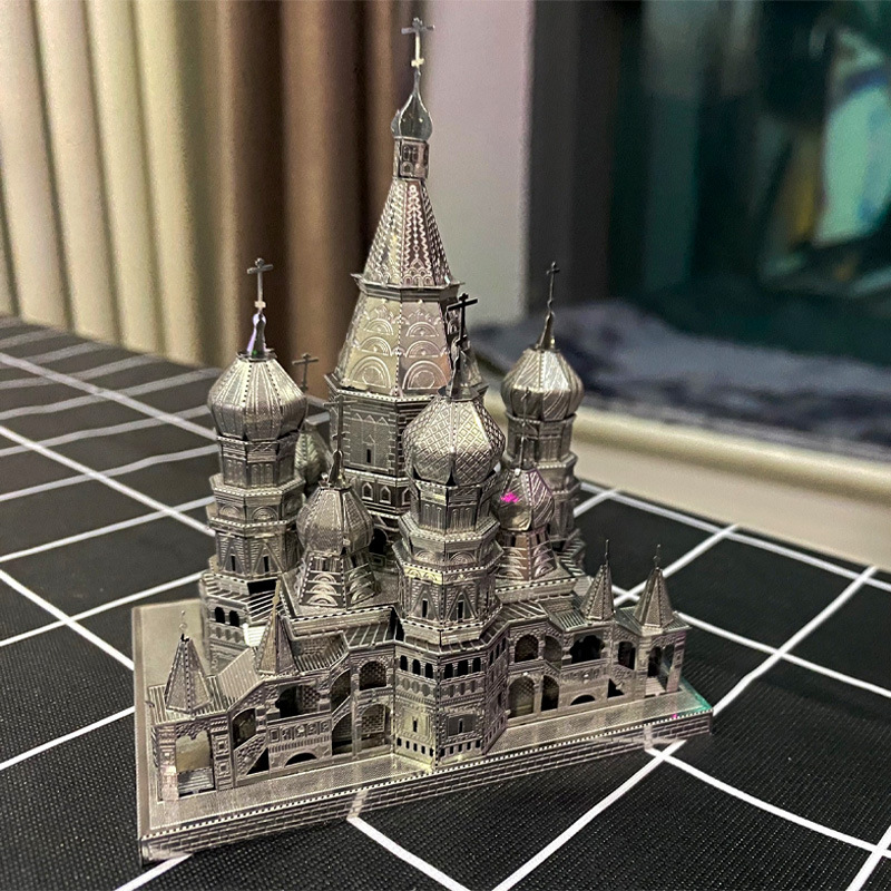 VASILI 교회 금속 퍼즐 3D DIY 수제 조립 건물 모델 장난감 선물