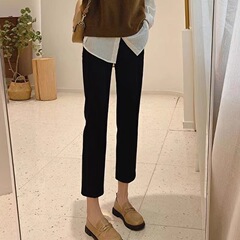 黑色烟管直筒牛仔裤女2025年春秋新款小个子女士秋冬加绒法棍裤子