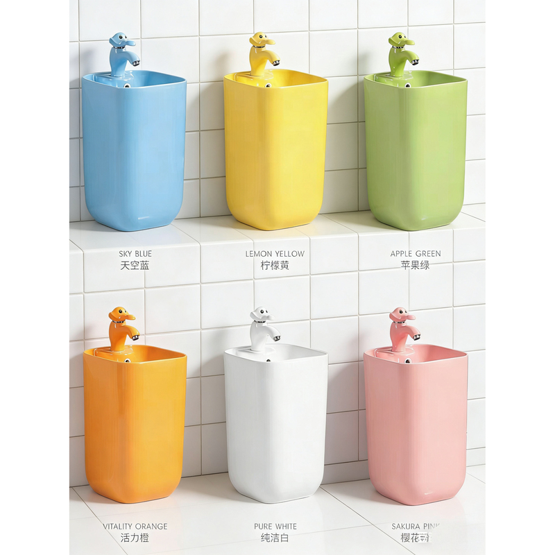 Children's Washbasin, Ceramic Colorful Pedestal Basin, Kindergarten Bathroom, Outdoor Integrated Standing Small Washbasin Children's Washbasin, Ceramic Colorful Pedestal Basin, Kindergarten Bathroom, Outdoor Integrated Standing Small Washbasin