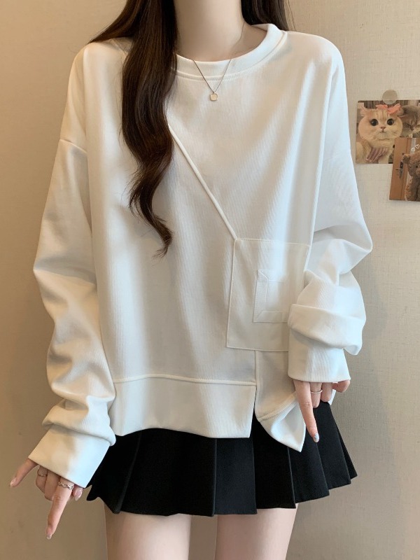 高级感欧货黑色正肩长袖卫衣女2025早秋季新款大码胖mm不规则上衣|undefined