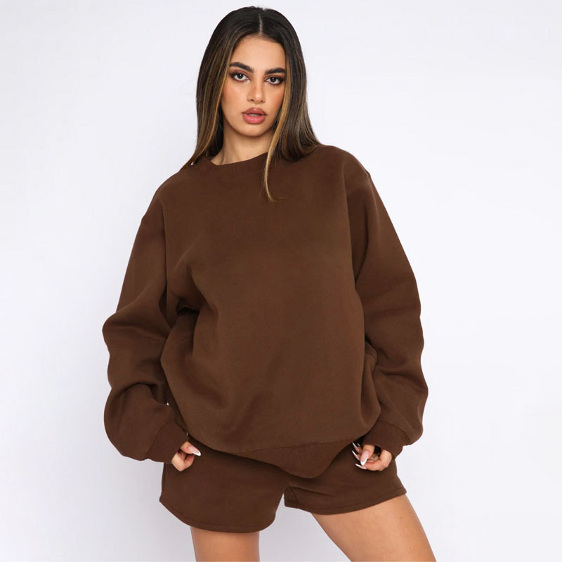 Women's Round Neck Pullover Sweatshirt Long Sleeve Solid Colour_voghion.com