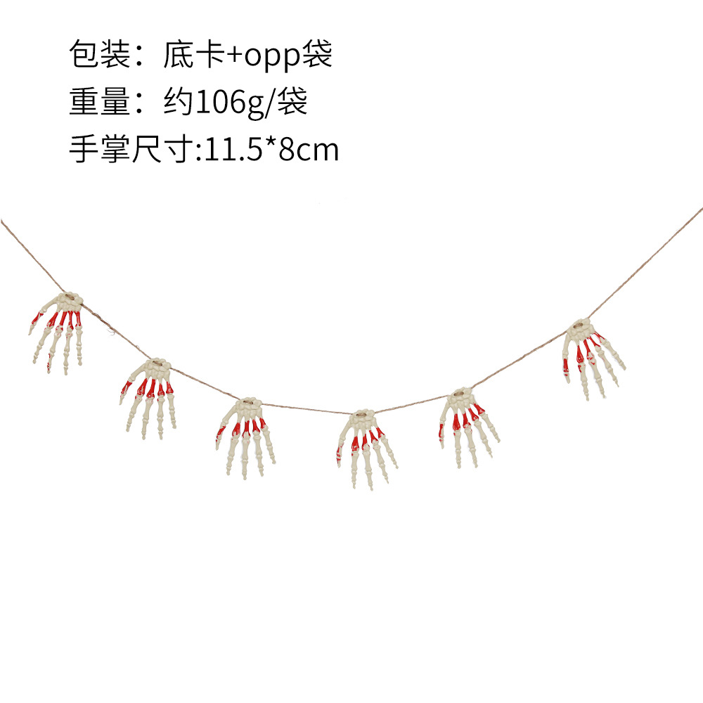 Seis esqueletos de sangre, garras de mano tirando de la bandera