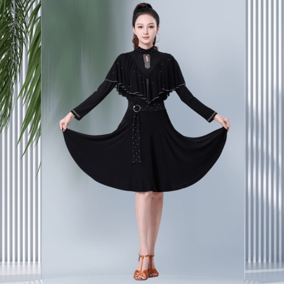 Gitba women's new pleated belt large swing skirt square dance three-step Latin dance performance dance skirt