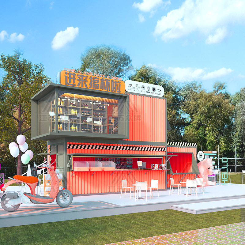 Contenedor red de viviendas móviles tienda de té con leche roja tienda móvil tienda de contenedores quiosco de café tienda