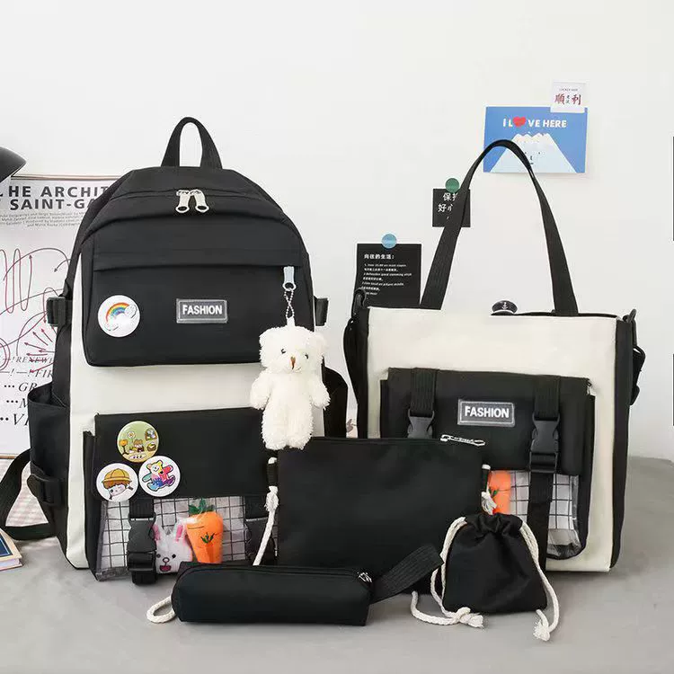 Set, capacious school bag, children's cartoon cute backpack, Korean style