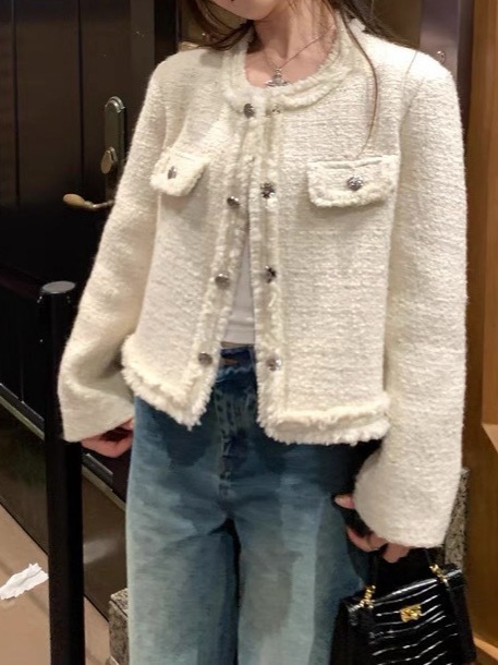 矜贵玛德琳米白色小香风外套女2025春秋高级感气质短款上衣|undefined