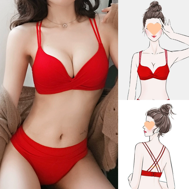 Красное нижнее бельё, сексуальное Birthда charm, push-up лифчик, беспроводной бюстгальтер для невесты, набор