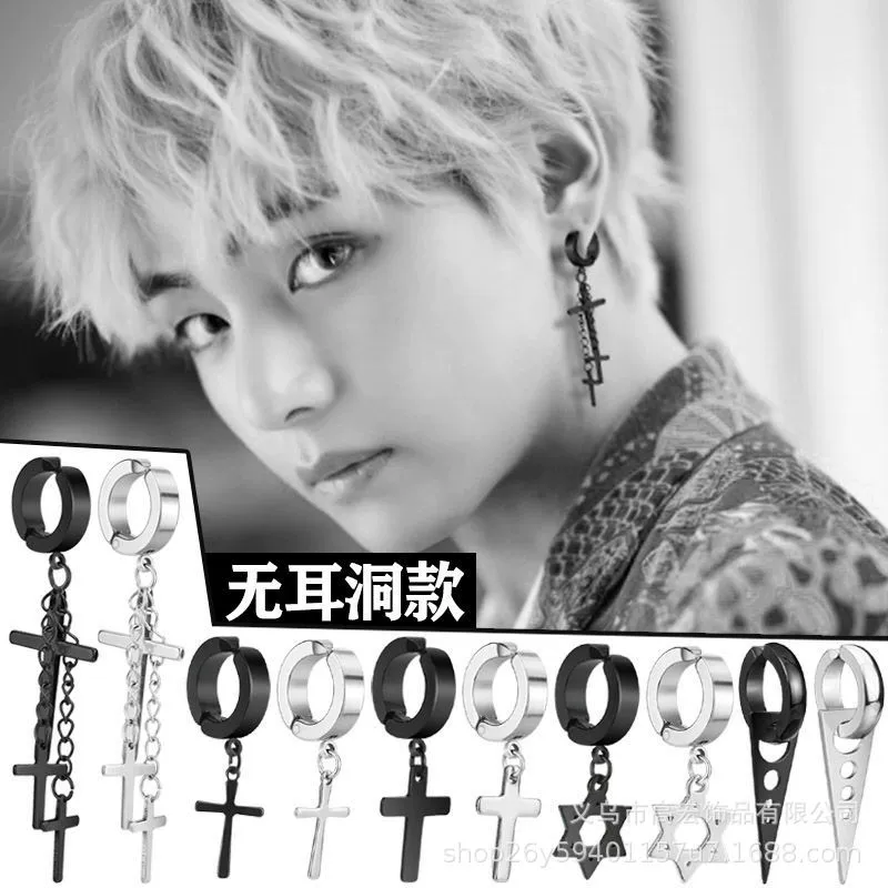 Новые женские серьги с зажимом для ушей, безболезненные крестообразные зажимы для ушей, крутые темные модные мужские серьги, оптовая продажа