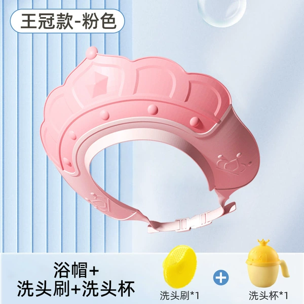 Crown shower cap - pink + shampoo brush + shampoo cup