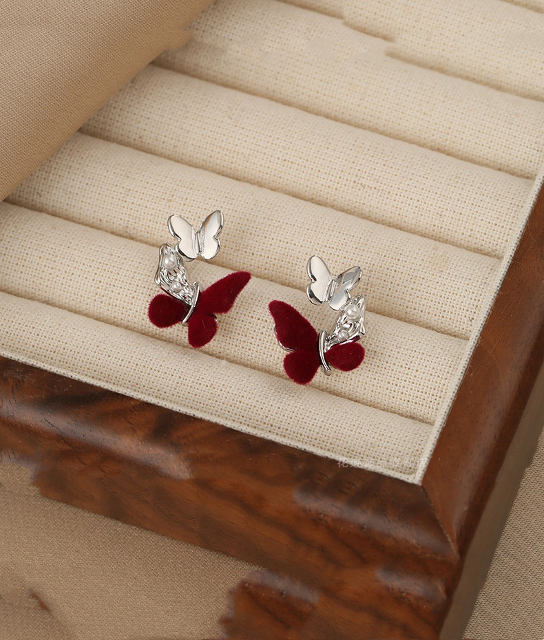 Burgundy demi-season retro elegant brand earrings