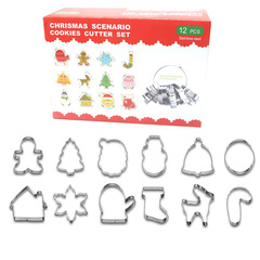 Cross-border Christmas Series 12-Piece Set Cookie Mold Fondant Tool Christmas Tree Gingerbread Man Cartoon Cookie Mold