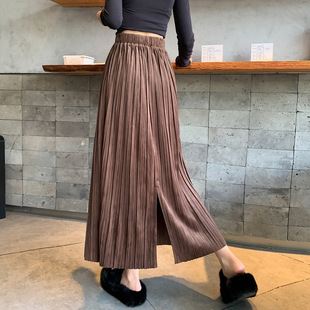 2024 Japanese and Korean Export Black Mid-Length Pleated Skirt for Women Spring & Fall High Waist Draped Hip Casual Straight Long