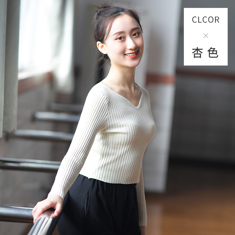 Danza suéter con cuello en V superior de las mujeres adultas desgaste exterior práctica ropa Otoño e Invierno de punto cálido abrigo de ballet ropa de cuerpo image 7
