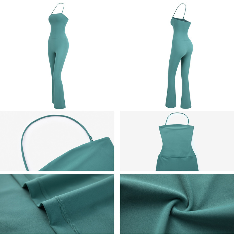 NULS抗菌裸感挂脖瑜伽连体衣紧身吊带瑜伽服女喇叭运动健身服|undefined