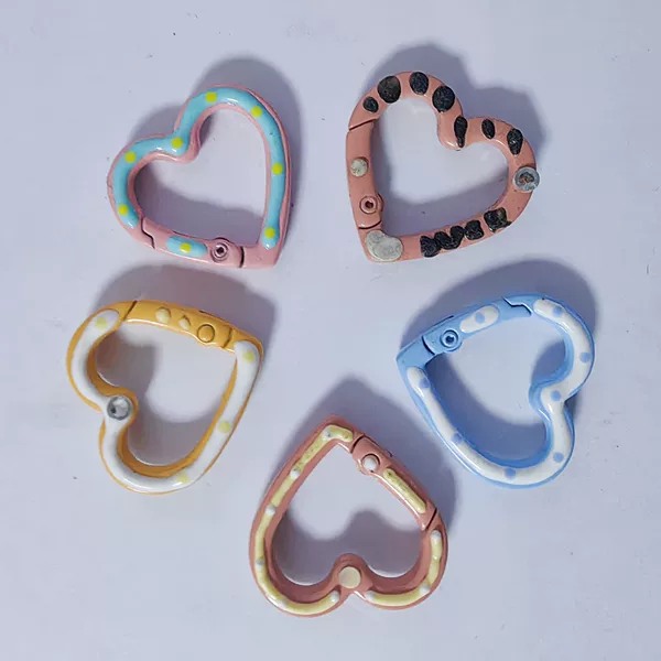 Baking paint color spring buckle heart open ring hand-painted love spring ring diamond heart-shaped key chain DIY accessories