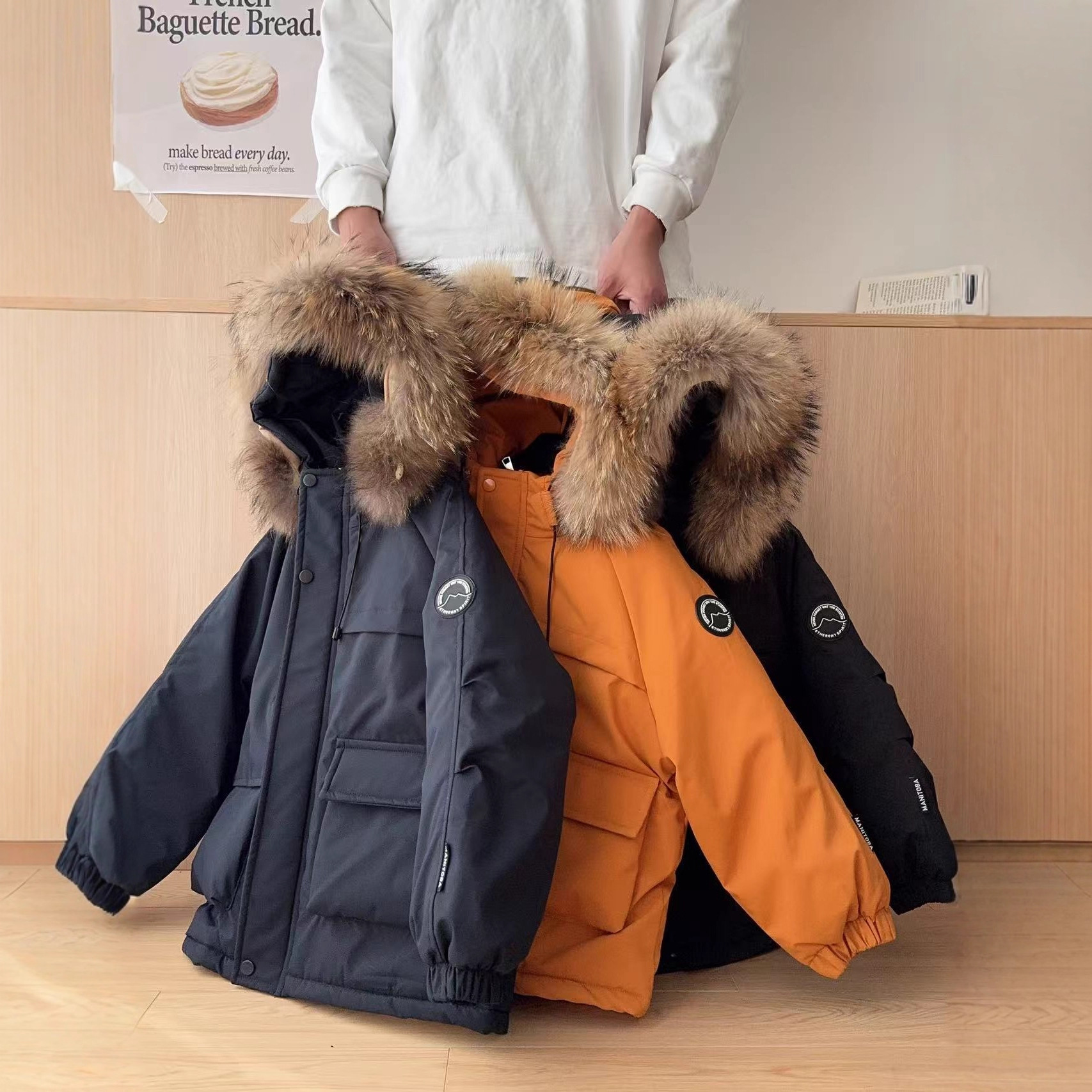 真毛领派克棉服抗寒保暖冬季儿童加棉加毛加厚棉袄男女童亲子外套