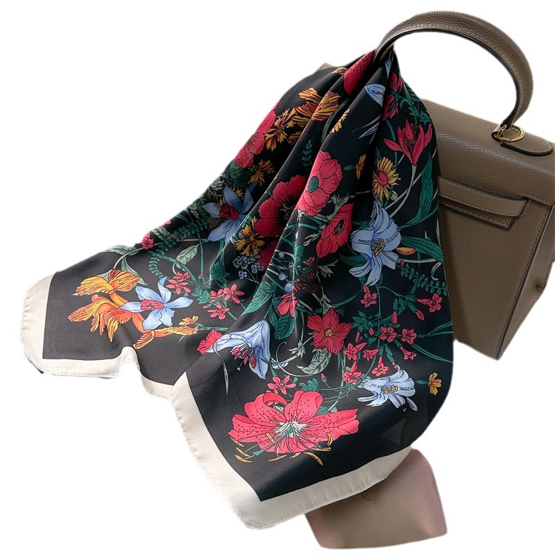 Insect and Floral Pattern Silk Scarf
