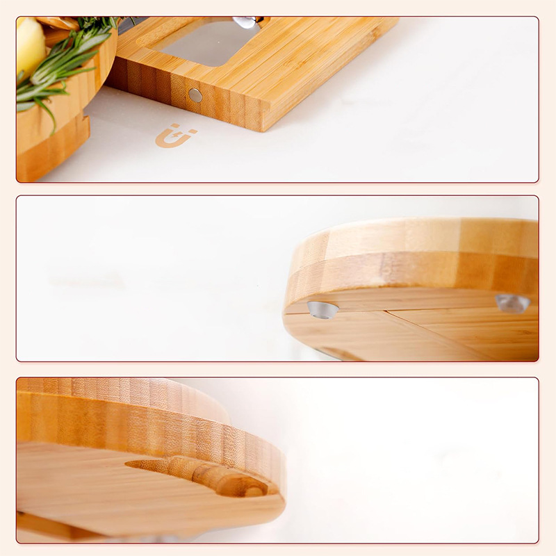 Fabricante de tablas de cortar de bambú Juego de tablas de queso de queso portátil Filete Bandeja de pizza Hornear pastel Juego de cuchillo y tenedor Portátil