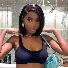 直条小精灵真人假发straight 13x1 T part pixie wig速卖通热销