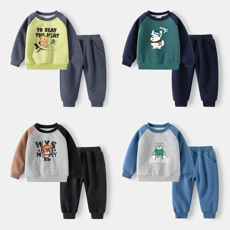 WAPYPY Childrn's Clothing 2024 Nw Edition Boys' Swatshirt And Swatpants Two-Pic St Baby Cartoon Pullovr_voghion.com