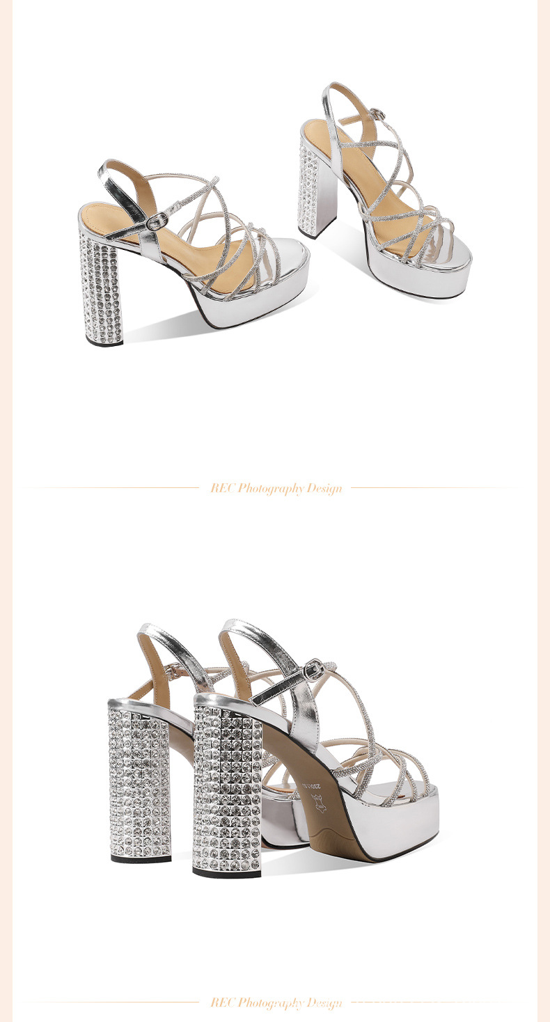 Giày sandal cao gót nữ hở mũi gót vuông pha lê đế platform dày — đen chi tiết 5