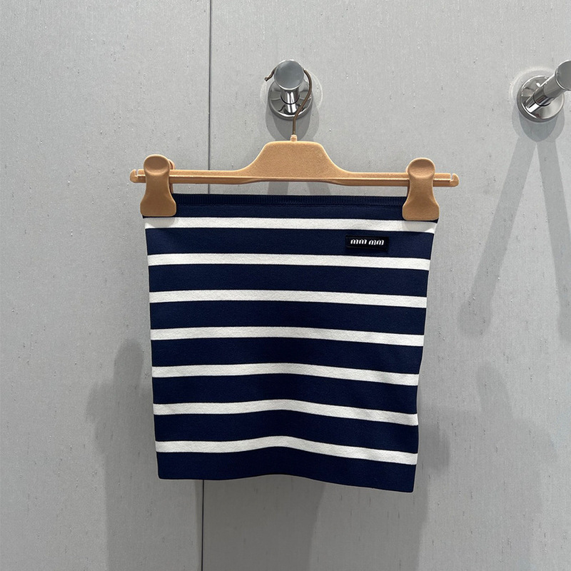 Nanyou 2025 Summer New Fashion Short Miu Style Logo Slim Fit Contrast Striped Knit Tube Top Vest