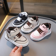 24春款儿童运动鞋韩版女童实心底板鞋男童高帮面包鞋魔术贴宝宝鞋