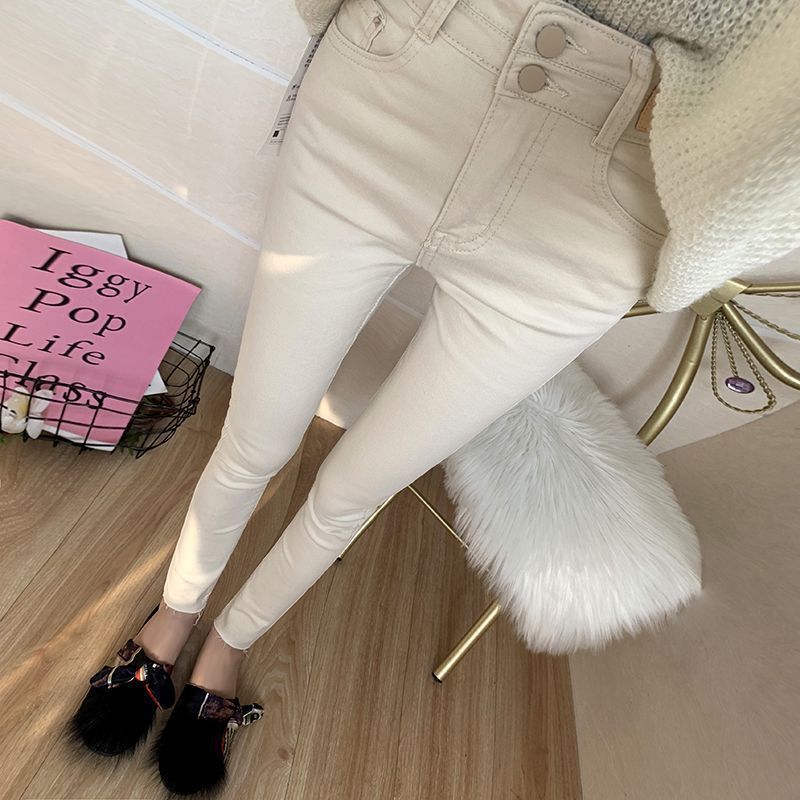 A Must-Have for Slimming! 2025m New White High-Waisted Casual Women's Slim-Fit Cropped Skinny Jeans