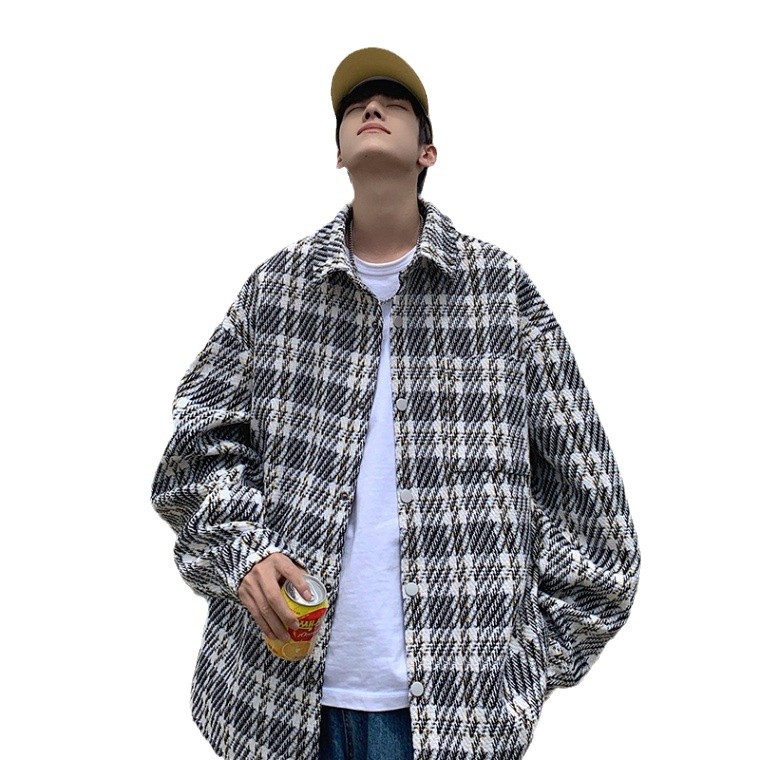 Checked Jacket For Men, Stylish Lapel Coat For Couples Loose Fit_voghion.com